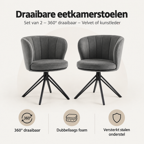 Overzicht van draaibare eetkamerstoelen met de belangrijkste productvoordelen