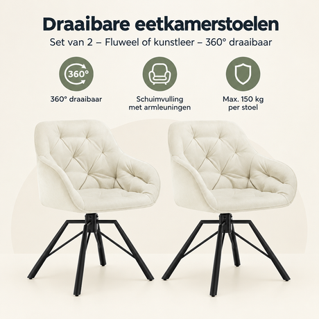 Overzicht van draaibare eetkamerstoelen set van 2 met de belangrijkste productvoordelen