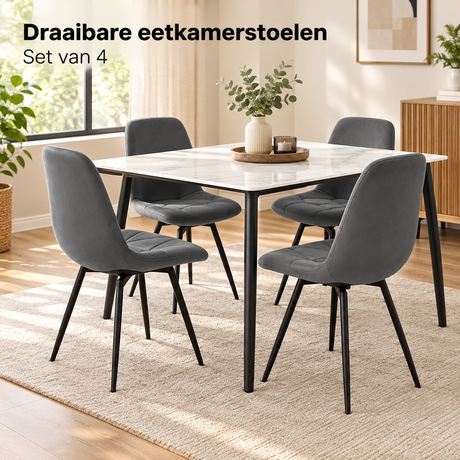 Set van 4 draaibare eetkamerstoelen van BukkitBow met 360° rotatie en zithoogte van 47 cm, geschikt voor moderne eetkamers