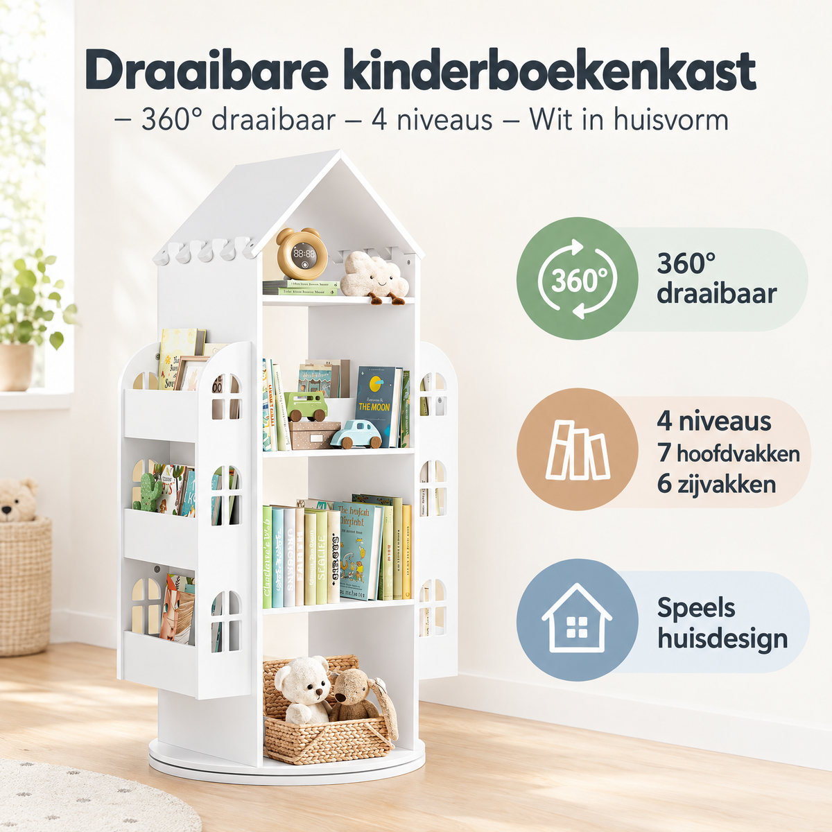 Belangrijkste voordelen en eigenschappen van draaibare kinderboekenkast