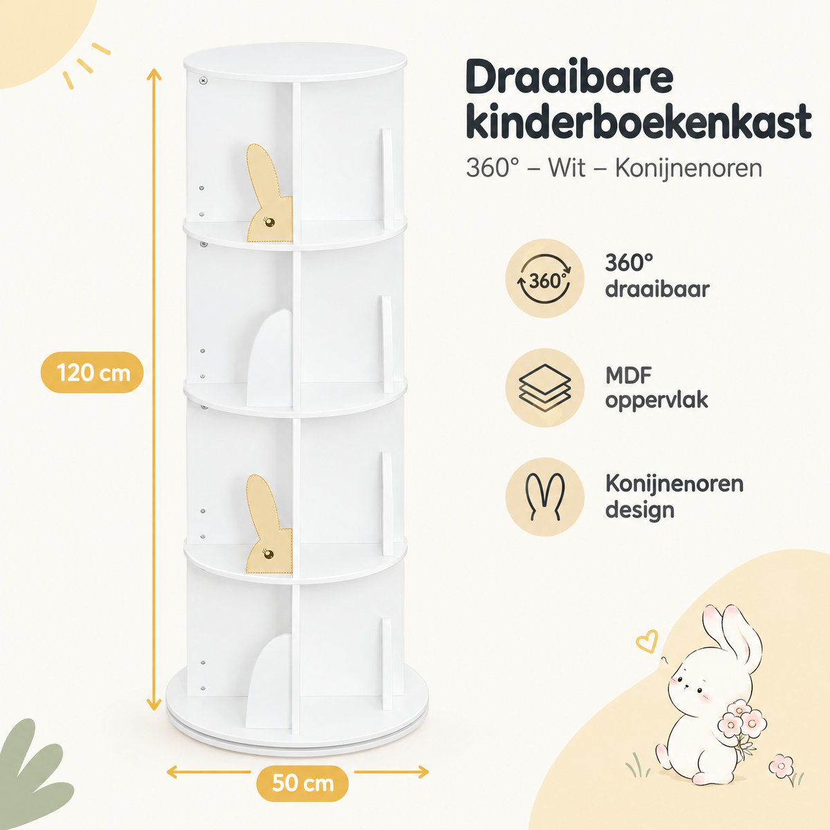 Afmetingen en productspecificaties van draaibare kinderboekenkast