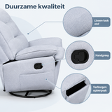 Detail van materiaal en afwerking van draaibare relaxfauteuil