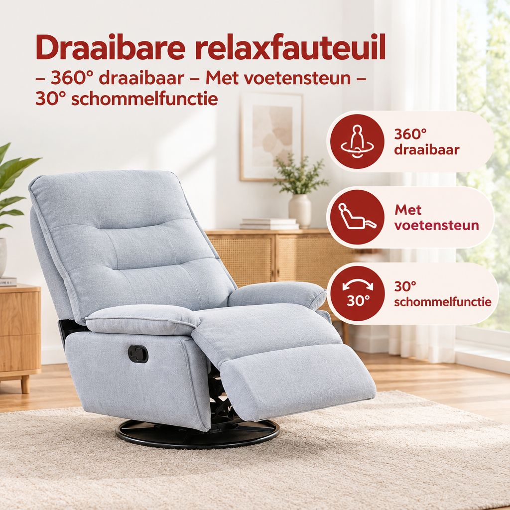 Praktische toepassing en keuzehulp voor draaibare relaxfauteuil