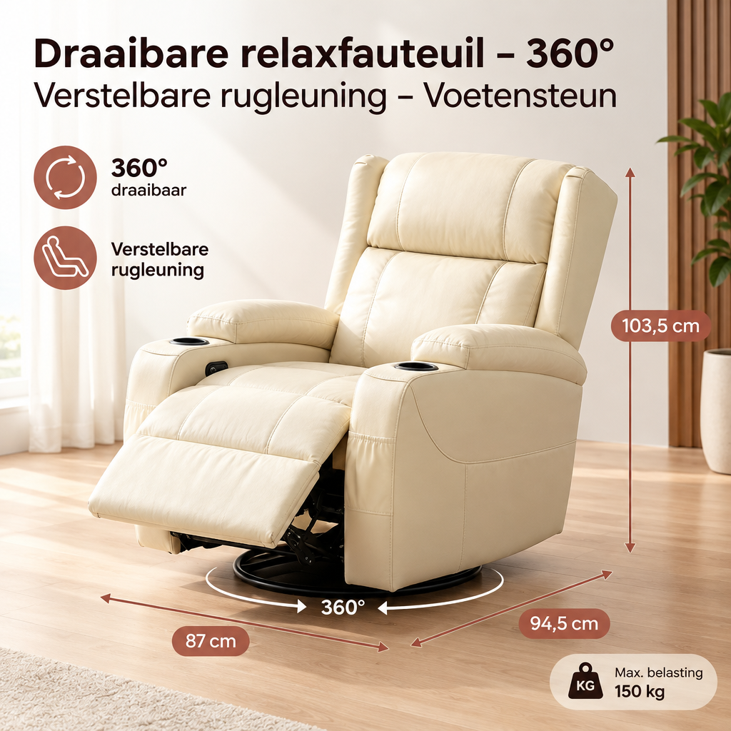 Afmetingen en productspecificaties van draaibare relaxfauteuil