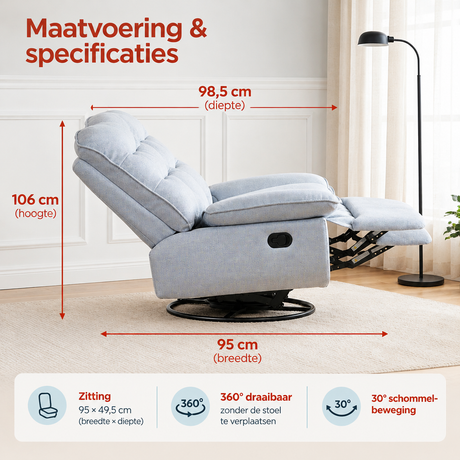 Afmetingen en productspecificaties van draaibare relaxfauteuil
