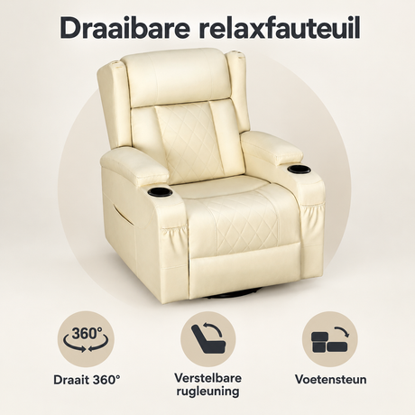 Overzicht van draaibare relaxfauteuil met de belangrijkste productvoordelen