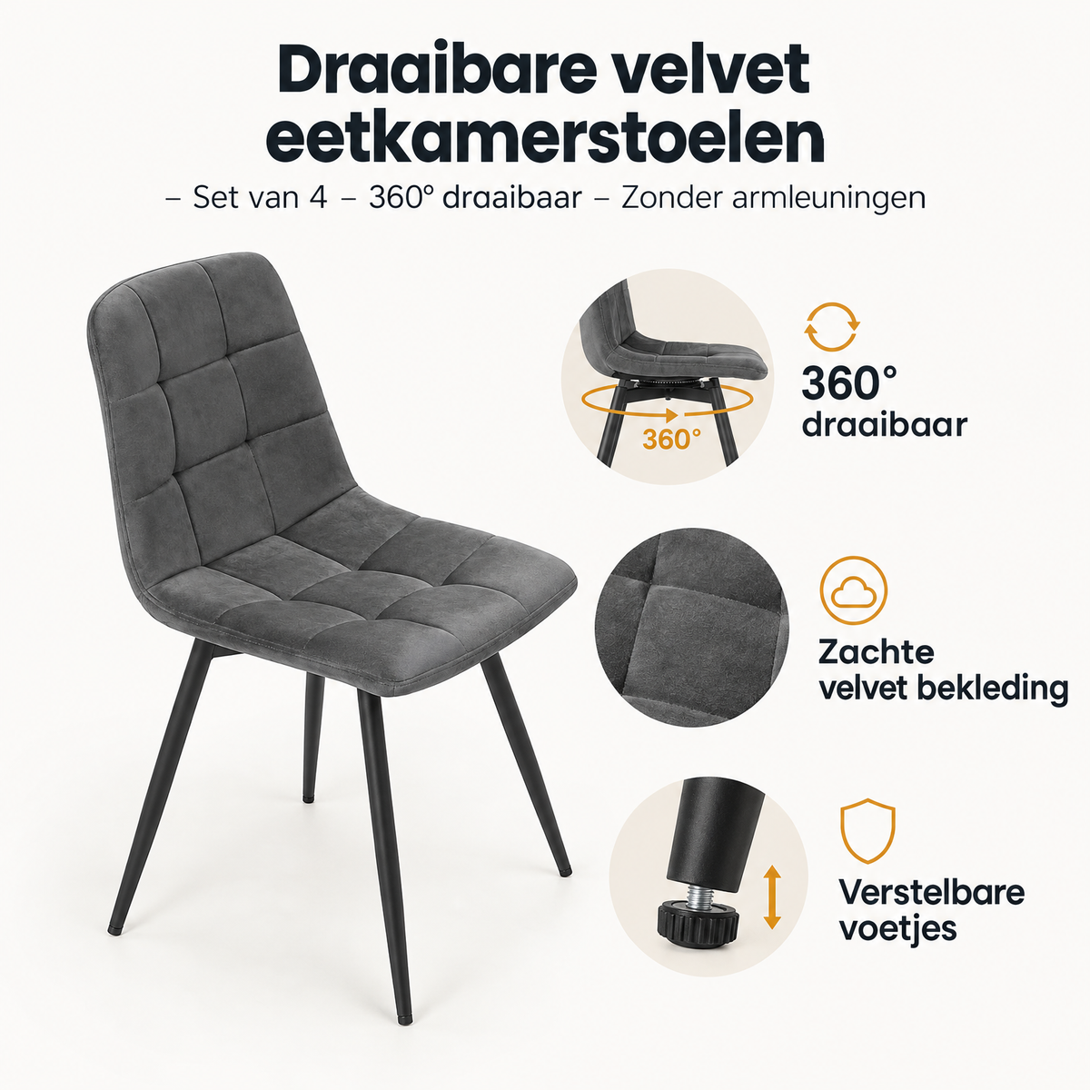 Belangrijkste voordelen en eigenschappen van draaibare velvet eetkamerstoelen