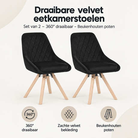 Overzicht van draaibare velvet eetkamerstoelen met de belangrijkste productvoordelen