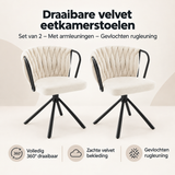 Overzicht van draaibare velvet eetkamerstoelen met de belangrijkste productvoordelen