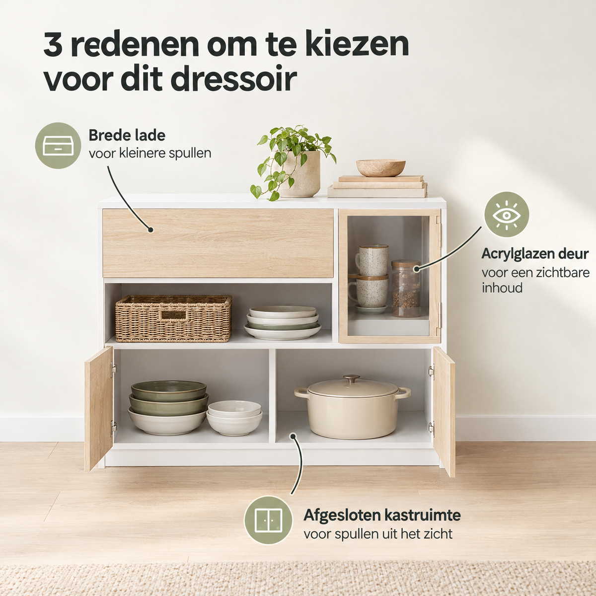 Belangrijkste voordelen en eigenschappen van dressoir 100 cm