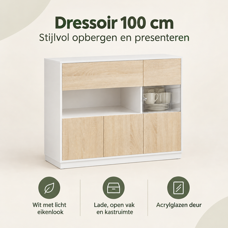 Overzicht van dressoir 100 cm met de belangrijkste productvoordelen