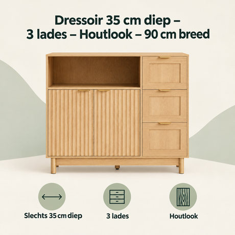 Overzicht van dressoir 35 cm diep met de belangrijkste productvoordelen