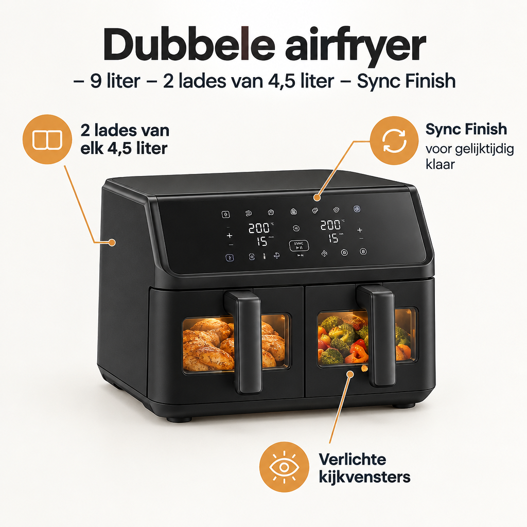 Belangrijkste voordelen en eigenschappen van dubbele airfryer