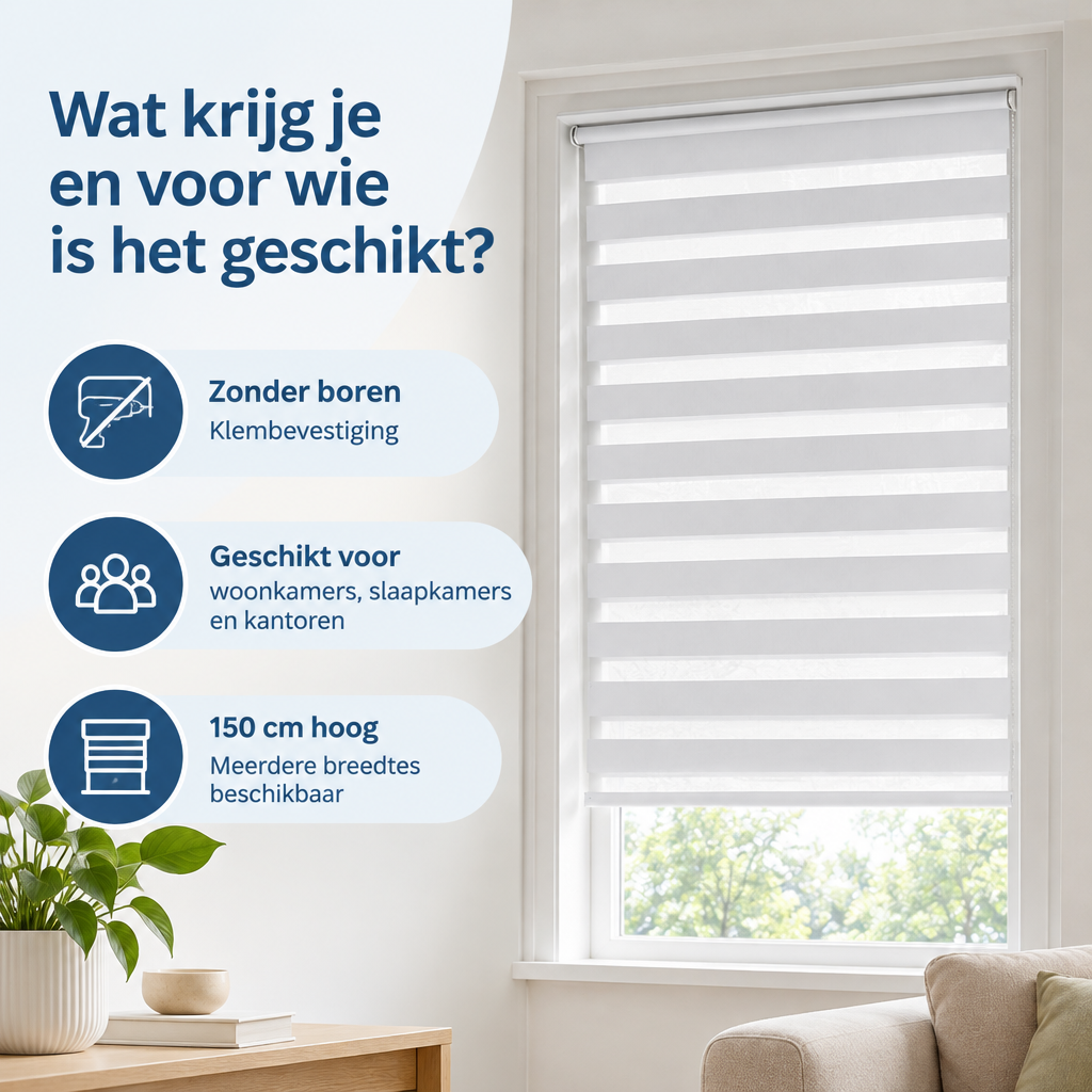Praktische toepassing en keuzehulp voor duo rolgordijn zonder boren