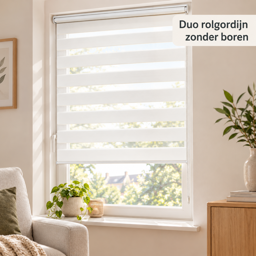 duo rolgordijn zonder boren in gebruik in een passende praktijksituatie