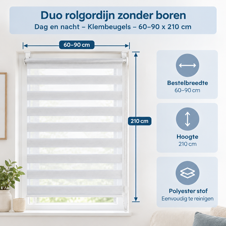 Afmetingen en productspecificaties van duo rolgordijn zonder boren