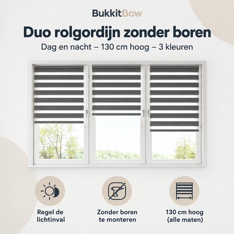 Overzicht van duo rolgordijn zonder boren met de belangrijkste productvoordelen