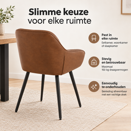 Praktische toepassing en keuzehulp voor eetkamerstoel bruin kunstleer