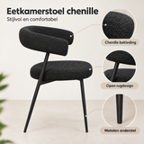 Detail van materiaal en afwerking van eetkamerstoel chenille