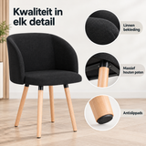Detail van materiaal en afwerking van eetkamerstoel met armleuningen