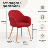 Afmetingen en productspecificaties van eetkamerstoel met armleuningen