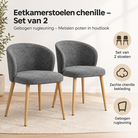 Belangrijkste voordelen en eigenschappen van eetkamerstoelen chenille set van 2