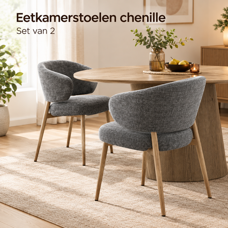 eetkamerstoelen chenille set van 2 in gebruik in een passende praktijksituatie