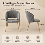 Afmetingen en productspecificaties van eetkamerstoelen chenille set van 2