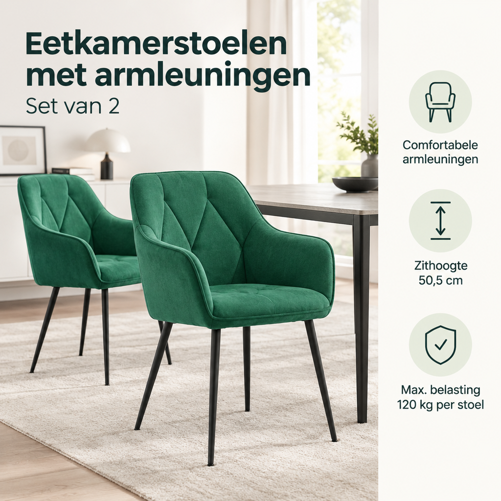 Praktische toepassing en keuzehulp voor eetkamerstoelen met armleuningen set van 2