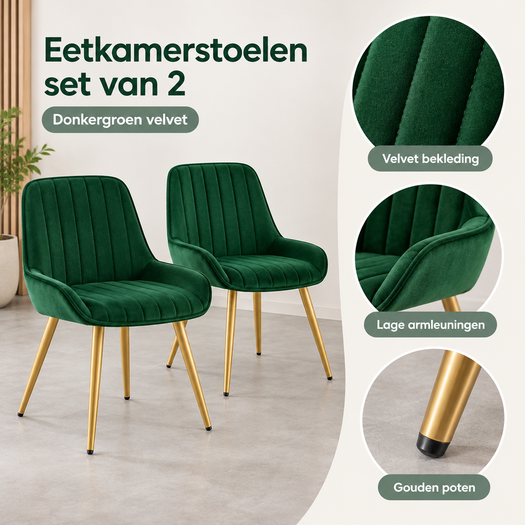 Detail van materiaal en afwerking van eetkamerstoelen set van 2