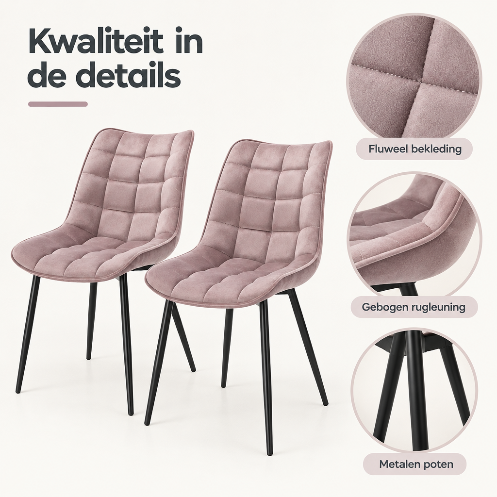 Detail van materiaal en afwerking van eetkamerstoelen set van 2