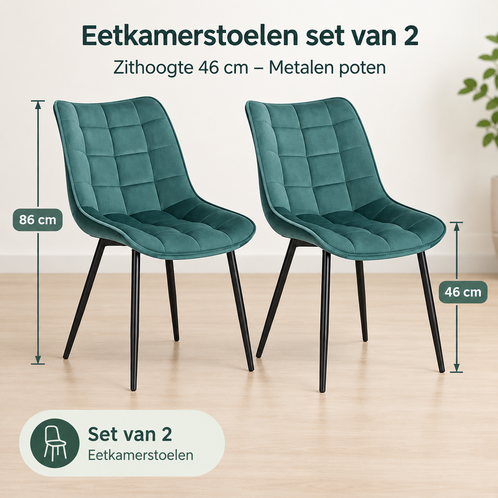 Afmetingen en productspecificaties van eetkamerstoelen set van 2