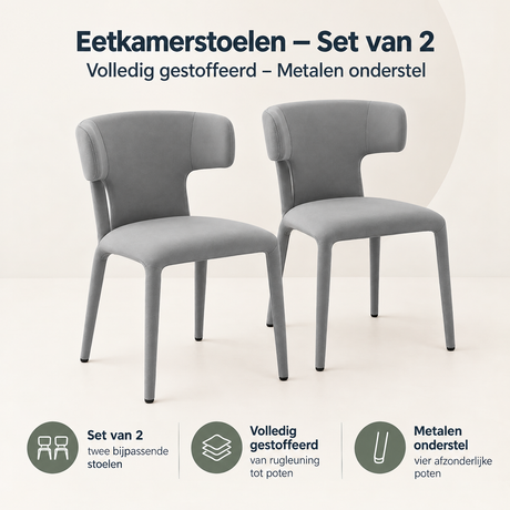 Overzicht van eetkamerstoelen set van 2 met de belangrijkste productvoordelen