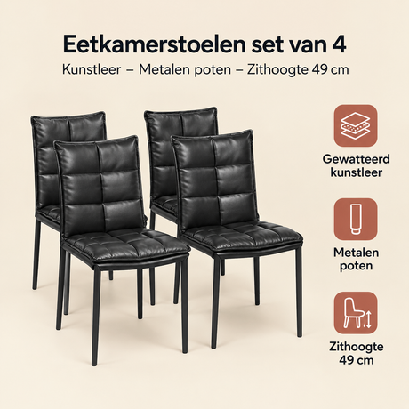 Belangrijkste voordelen en eigenschappen van eetkamerstoelen set van 4