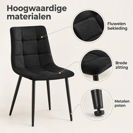 Detail van materiaal en afwerking van eetkamerstoelen set van 4