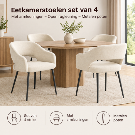 Praktische toepassing en keuzehulp voor eetkamerstoelen set van 4