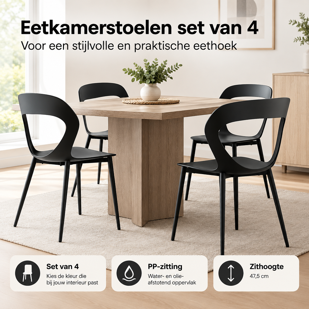 Praktische toepassing en keuzehulp voor eetkamerstoelen set van 4