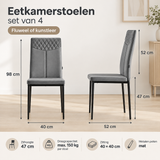 Afmetingen en productspecificaties van eetkamerstoelen set van 4