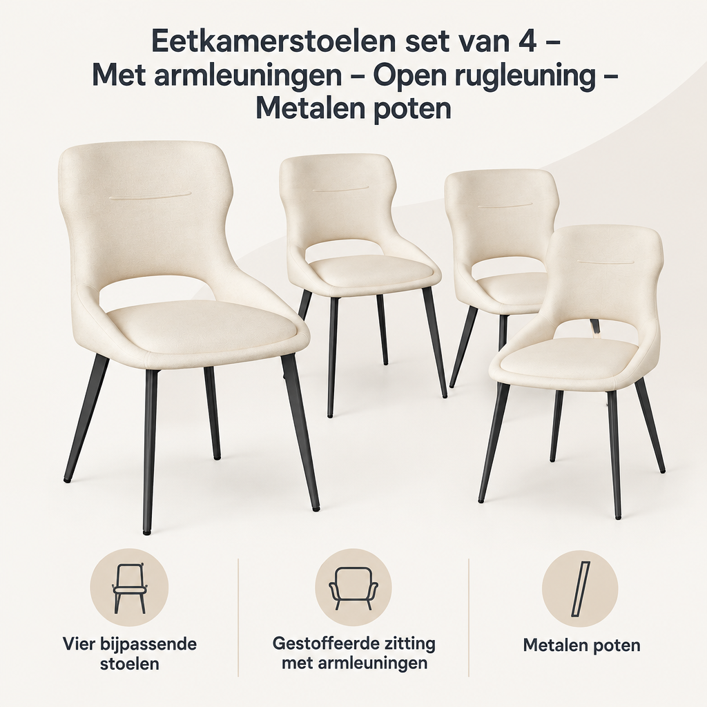 Overzicht van eetkamerstoelen set van 4 met de belangrijkste productvoordelen