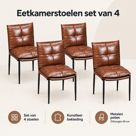 Overzicht van eetkamerstoelen set van 4 met de belangrijkste productvoordelen