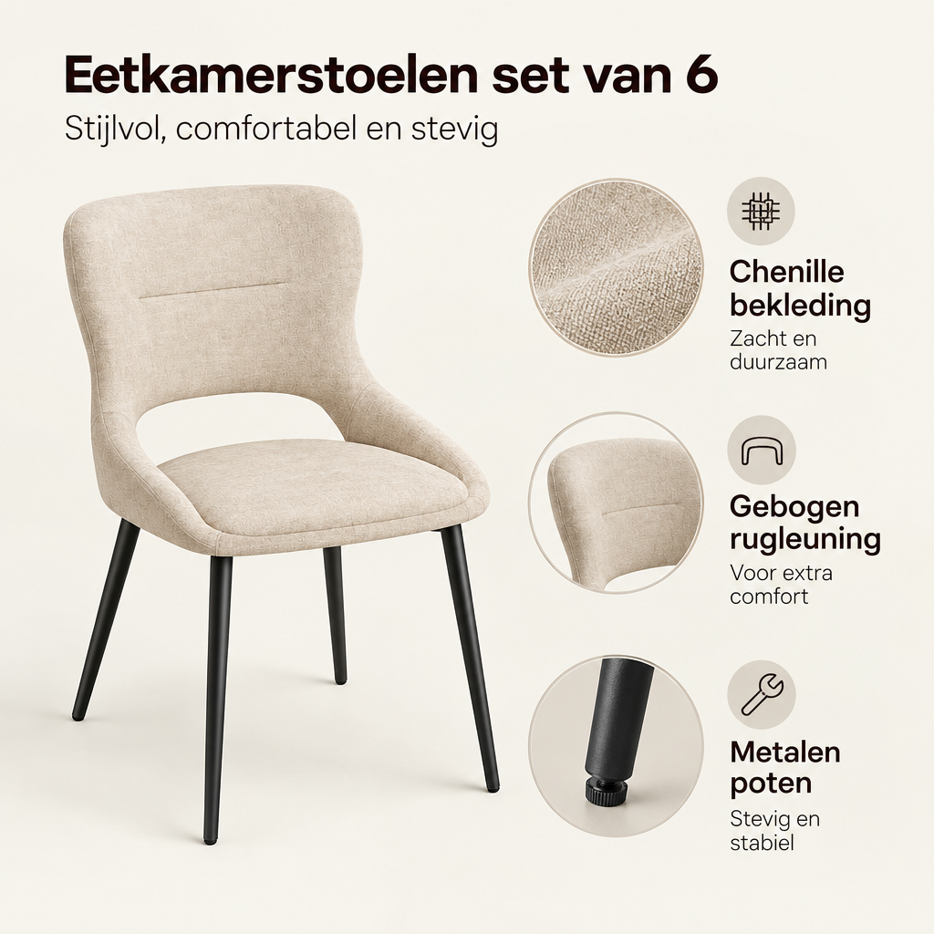 Belangrijkste voordelen en eigenschappen van eetkamerstoelen set van 6