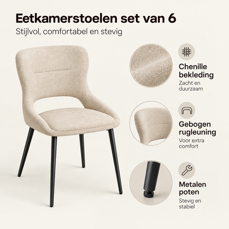 Belangrijkste voordelen en eigenschappen van eetkamerstoelen set van 6