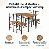 Industriele eettafel met 4 stoelen van BukkitBow, compact ontwerp, perfect voor moderne eetkamers.