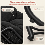 Detail van materiaal en afwerking van eivormige schommelstoel