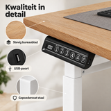 Elektrisch verstelbaar bureau-onderstel van BukkitBow met 72-120 cm, 4 geheugenstanden en USB-poort, zichtbaar in detail.