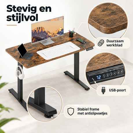 Detail van materiaal en afwerking van elektrisch zit-sta bureau