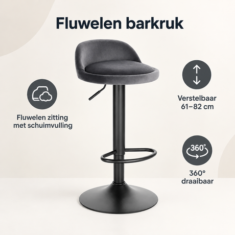 Overzicht van fluwelen barkruk met de belangrijkste productvoordelen