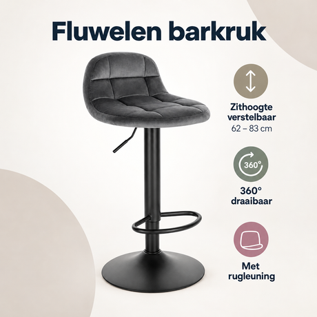 Overzicht van fluwelen barkruk met de belangrijkste productvoordelen