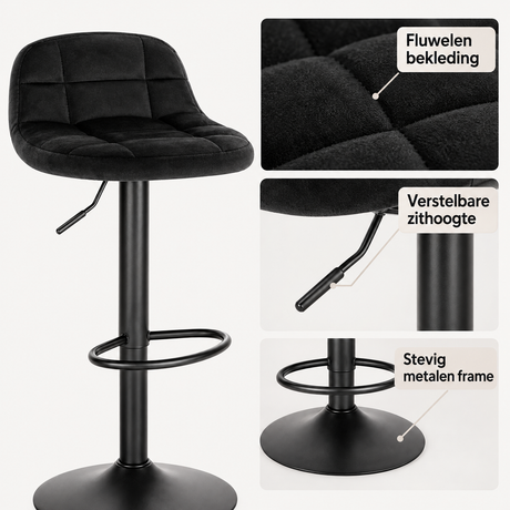 Detail van materiaal en afwerking van fluwelen barkrukken