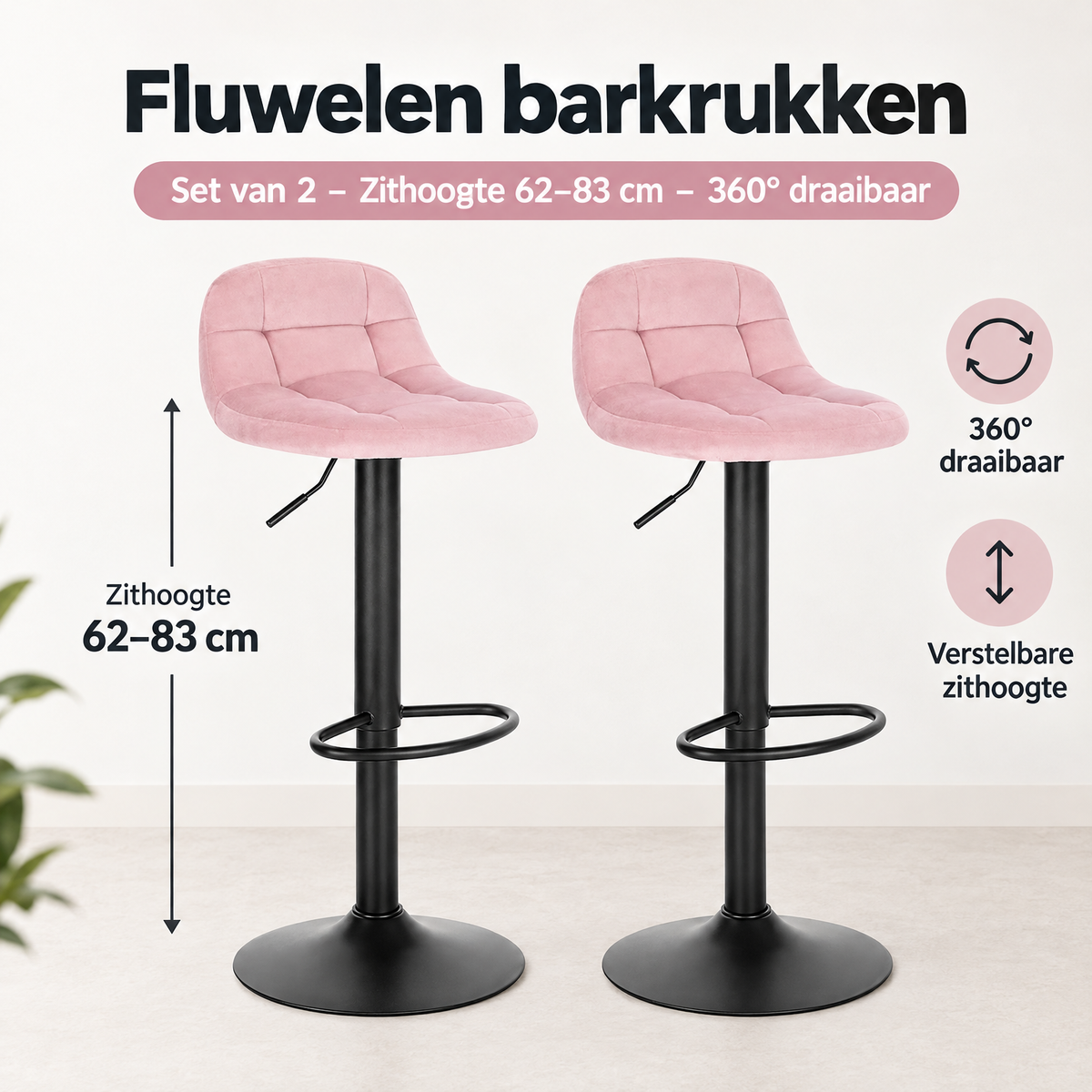 Afmetingen en productspecificaties van fluwelen barkrukken